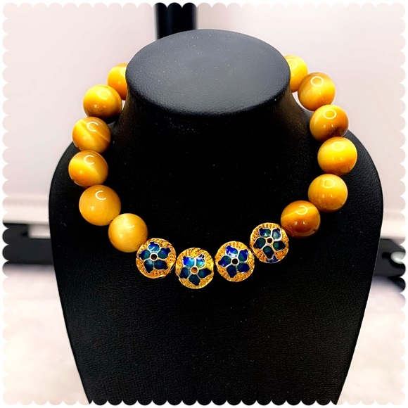 Tiger Eye Gold Grade A3+A5 10mm Cloisonné Gold Plated Charm Bracelet - Picture 9 of 11